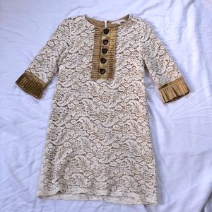 Gold and Lace Half-Sleeve Mini Dress, Size S